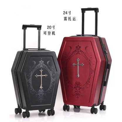 Unique Design Gothic Coffin Suitcase Halloween Travel Bag Black Retro Trunk Vampire Themed Suitcase Dark Aesthetic Luggage