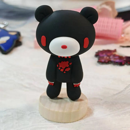 Edgy Bloody Bear Figurines - Pink & black cute-dark designs, ideal for gothic/alternative decor.
