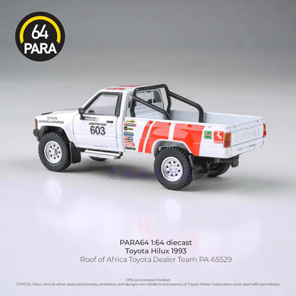 PARA 1:64 Toyota Hilux Roof of Africa 1993 DealerTeam Casted imitation alloy car model, boys' toy collection decorative item.
