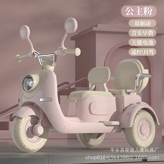12V 4.5Ah/9ah Remote Control Baby Two-Person Three-Wheel Electric Toy Motorcycle with Double Seat Children's  Vehicleh