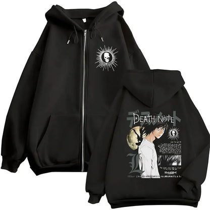 Japanese Anime Death Note L·Lawliet Zipper Hoodies Men's Women Clothing Fashion Hip Hop Zip Up Hooded Sweatshirts Jackets Coats