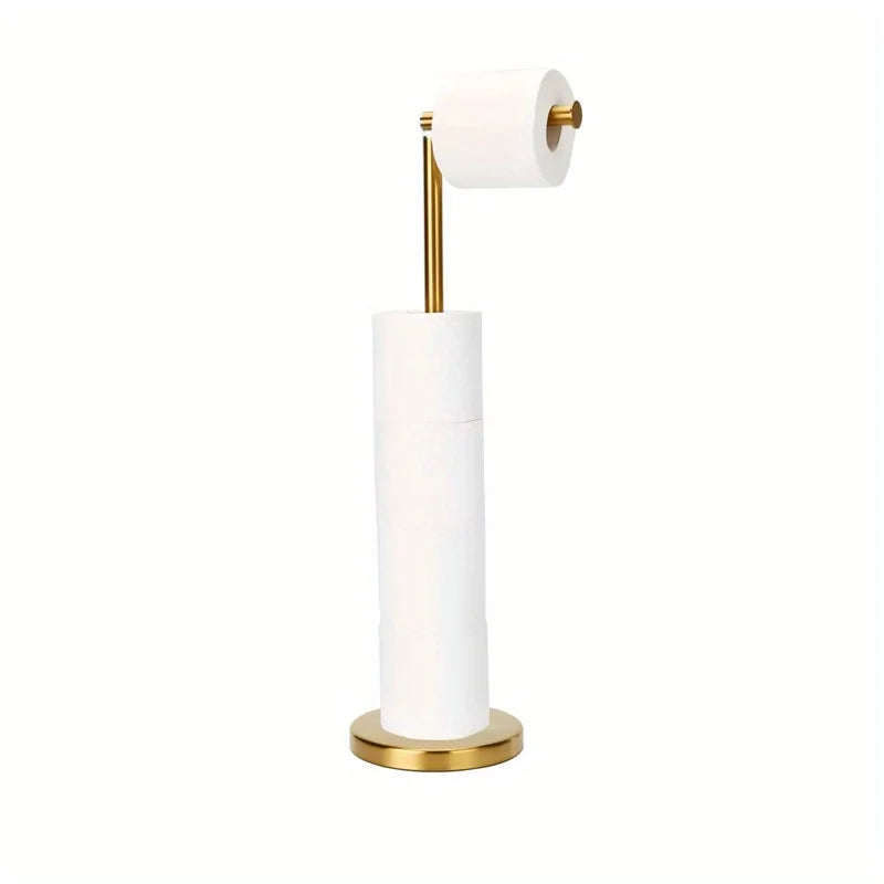 Toilet Paper Holder Gold, Freestanding Toilet Paper Holder Stand with Reserve for 4 Spare Rolls, Sturdy Base