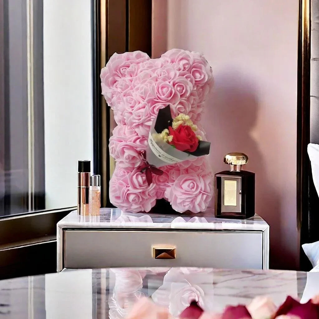Foam rose teddy bear carry bouquet. Ideal for weddings, Mother's Day, thank you to nurses/teachers or other celebrations!