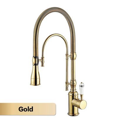 AITANA Luxury Golden Brass Kitchen Faucet with Retro Design, Single Handle Hot and Cold Dual Control 2 Function Sink Mixer
