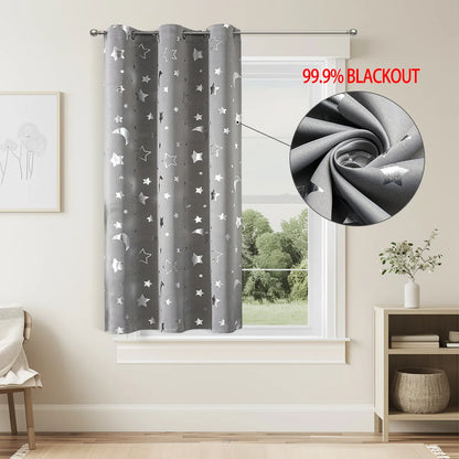 1pc Silver Pressed Star Moon Pattern Blackout Curtain, Window Curtains for Living Room, Bedroom, Kitchen, Home Decor