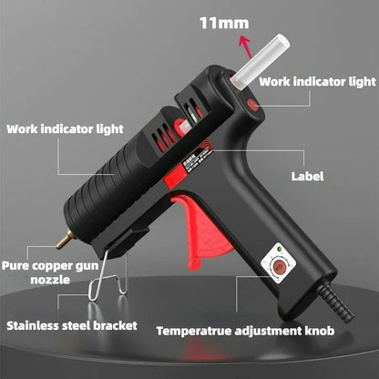 200W Hot Silicone Gun with Nozzle and 11mm Glue Sticks, Adjustable Temperature,Profeesional Glue Gun Black,DIY Craft 220V