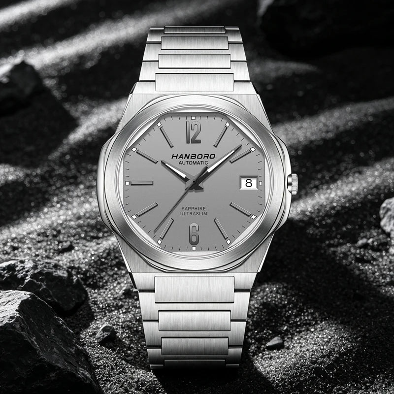 HANBORO Ultra Thin Steel King Series Men's Fully Automatic Mechanical Pearl Tourette Watch Fashion Personalized Watch 018