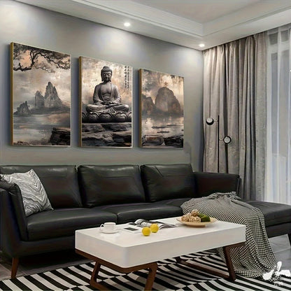 3pcs Buddha Meditation - Asian Style Zen Buddhist Canvas Paintings Suitable for  Meditation Room Decor - Spiritual Gift Poster