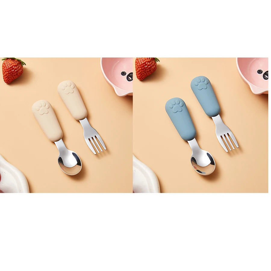 304 Stainless Steel Tableware Spoon Bears Paw Style Short Handled Fork Spoons, Learning to Eat, Small Auxiliary Training Spoons