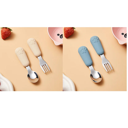 304 Stainless Steel Tableware Spoon Bears Paw Style Short Handled Fork Spoons, Learning to Eat, Small Auxiliary Training Spoons
