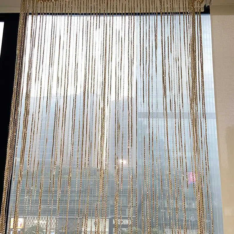 1pcs/set 100x200cm Premium Glitter String Curtain with Silver Ribbon & Sparkling Fringe - Decorative Window/Room Curtain + Rod