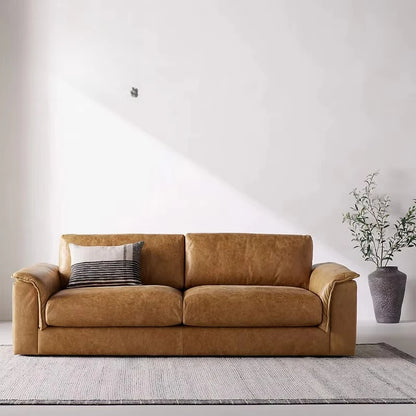 Modern Retro Industrial Style  Indoor Living Room Couch Oil Wax Genuine Leather Combination 1 2 3 Seater Modern Hotel Sala Sofa