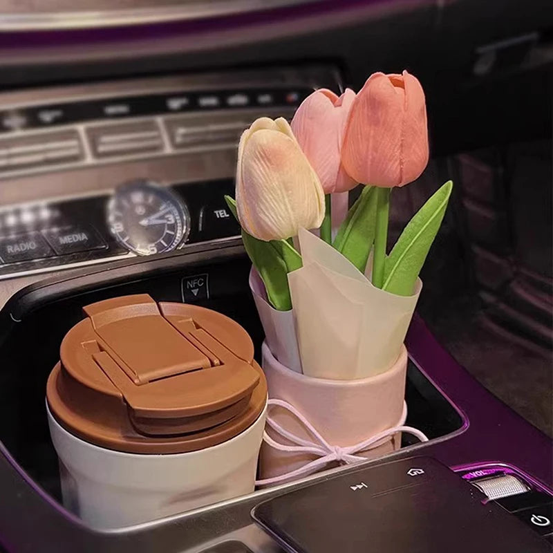 Creative Car Interior Decoration Cute Crafts Ornaments Car Tulip Bouquet Decorative Supplies Car Center Console Decoration Gifts