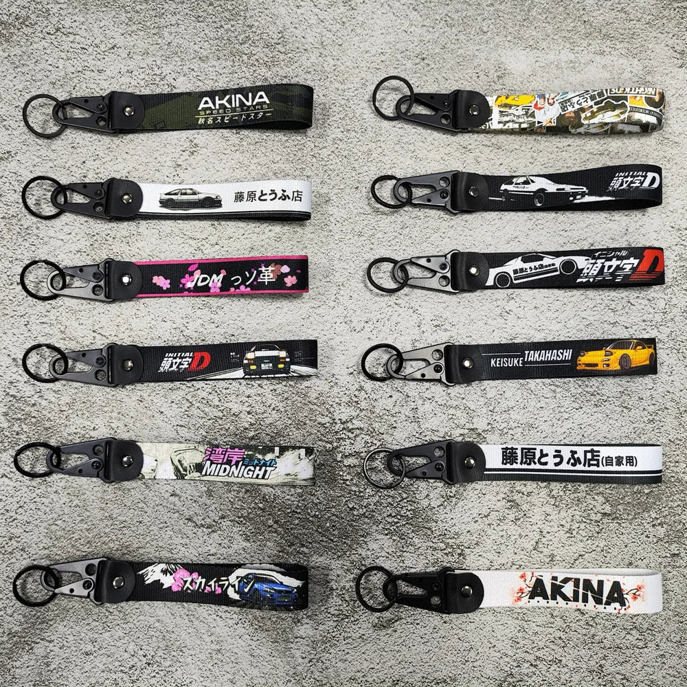 Newest JDM Style Car Keychain Nylon Initial D Gift Lanyard Keyring Auto Key Steel Spring Clip Key Starp Key Pendant