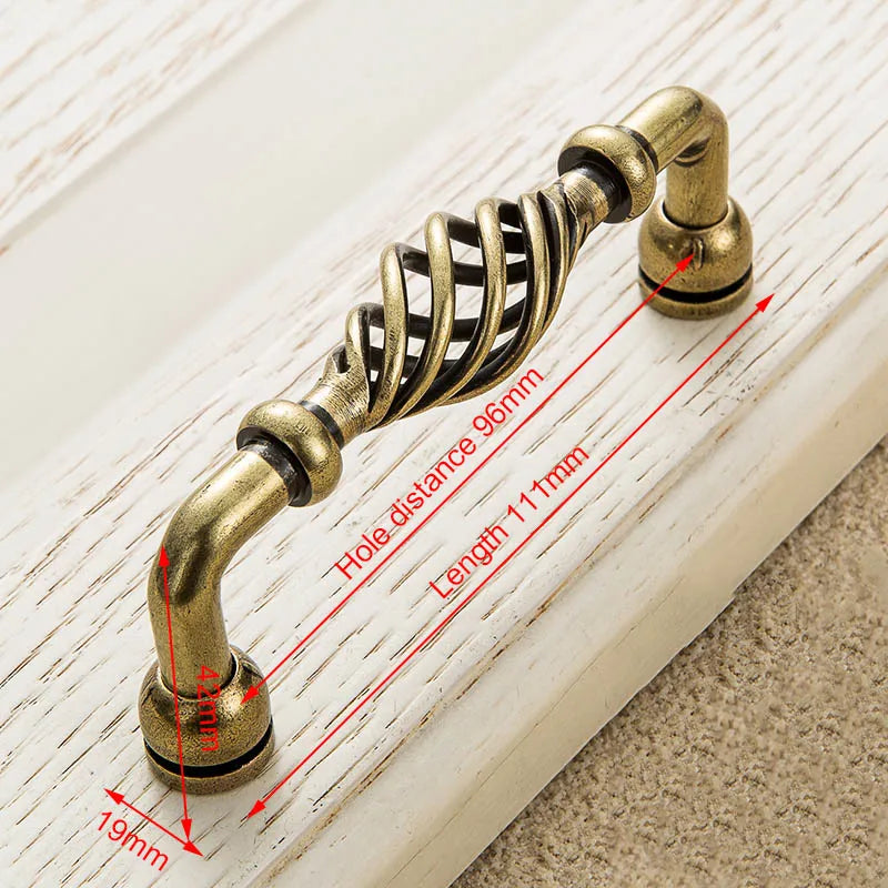 Vintage Antique Bronze Cabinet Handles Hollow Out Birdcage Handles Drawer Knobs Wardrobe Door Pullers Furniture Handle