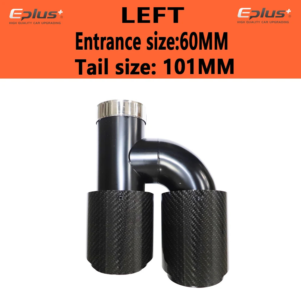 EPLUS Car Carbon Fiber Glossy Muffler Tip H Shape Double Exit Exhaust Pipe Mufflers Nozzle Decoration Universal Stainless Black