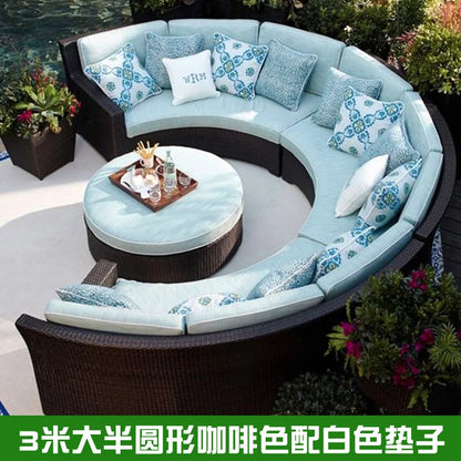 Outdoor round rattan sofa combination garden courtyard semi-circular rattan chair sofa outdoor hotel curved living room sofa