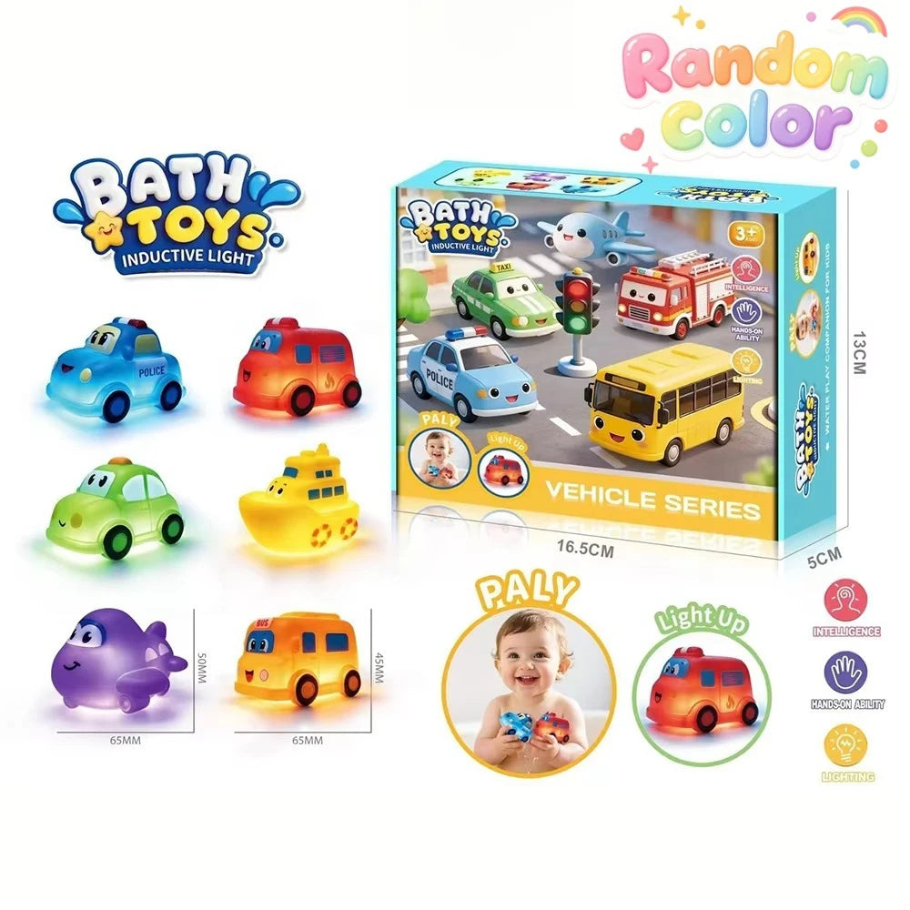 1 Set Cute Cartoon Car Light Up Toy, Vinyl Touch Sensor Vehicle, Colorful Flashing Water Toy for Baby Bath Gift Baby Bath Toys