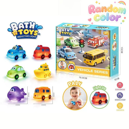 1 Set Cute Cartoon Car Light Up Toy, Vinyl Touch Sensor Vehicle, Colorful Flashing Water Toy for Baby Bath Gift Baby Bath Toys