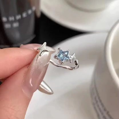 PANJBJ 925 Sterling Silver Geometry Crystal Ring For Women Ellipse Exaggerated Punk Water Drop Open Jewelry Gift Dropshipping