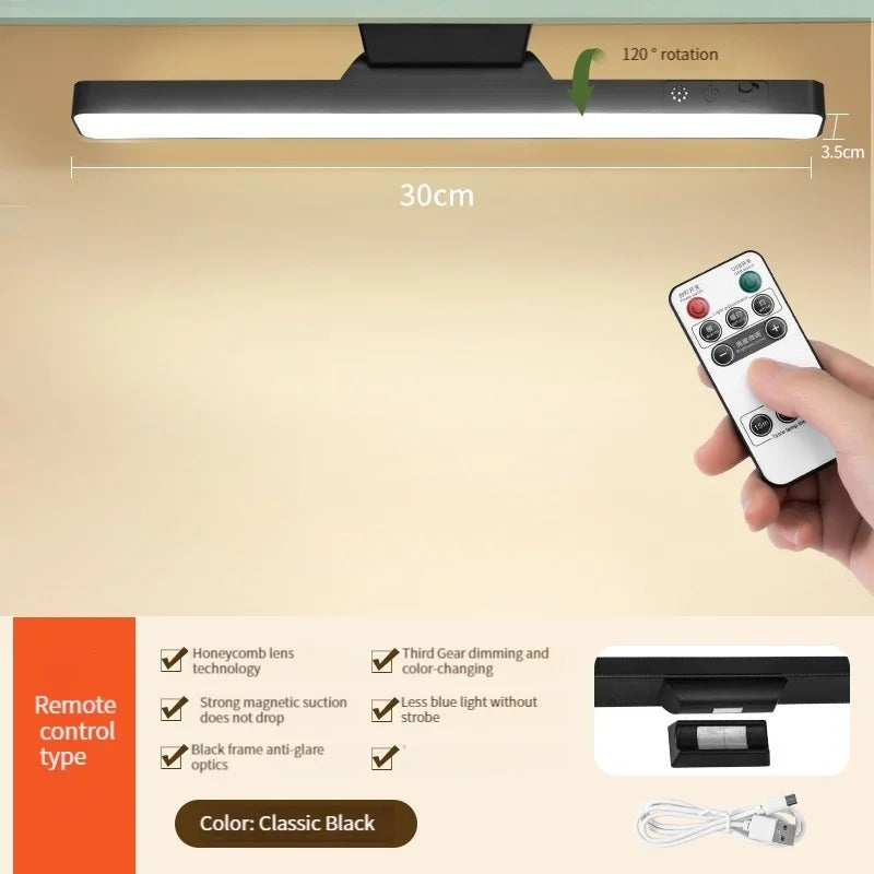 1PCS Rechargeable Magnetic  Desk Lamp with Remote Control 3 Color Modes No Flicker Adjustable Brightness for Desk Closet Kitchen