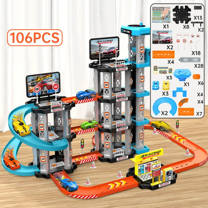 Car Racing Track Ramp Toy Children Garage Catapult Track Game Toy Kids Building Parking Lot Gas Station DIY Winding Car Road Toy