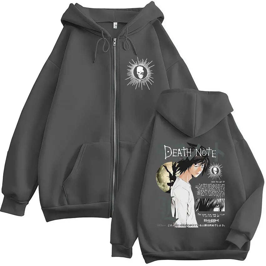 Japanese Anime Death Note L·Lawliet Zipper Hoodies Men's Women Clothing Fashion Hip Hop Zip Up Hooded Sweatshirts Jackets Coats