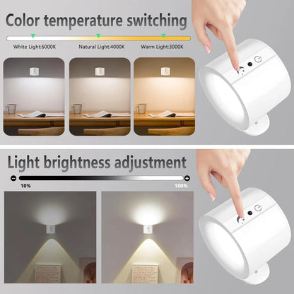 360° Rotating LED Wall Light, Touch Remote Control, 10 Brightness Levels, USB Rechargeable - Ideal for Living Room, Hallway