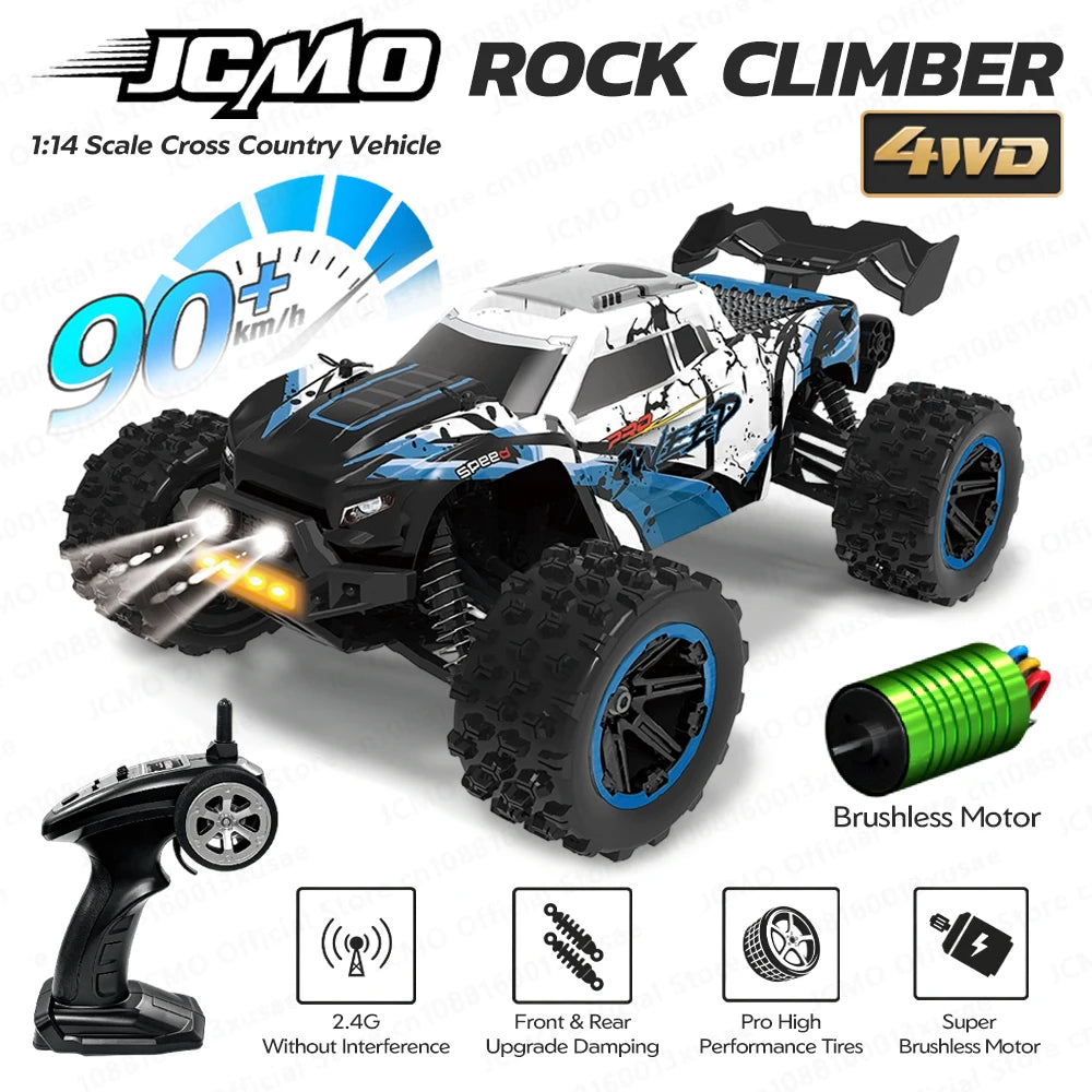 JCMO 1:16 90KM/H 4WD RC Car With LED Lights 2.4G Radio High Speed 50KM/H Brushless/Carbon Motor Remote Control Off-Road Cars Toy