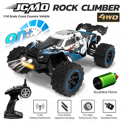 JCMO 1:16 90KM/H 4WD RC Car With LED Lights 2.4G Radio High Speed 50KM/H Brushless/Carbon Motor Remote Control Off-Road Cars Toy
