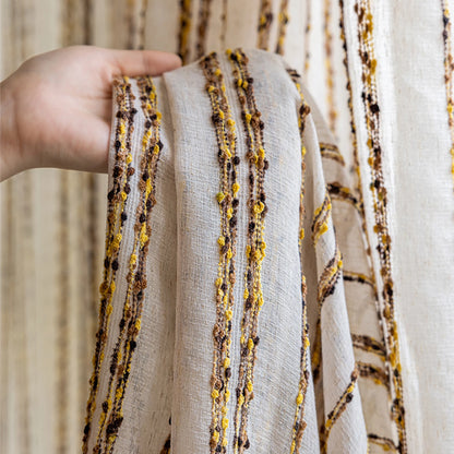 Blue And White Grain Striped Cotton And Linen Curtains, Three-dimensional Texture, Light-transmitting Gauze Curtain