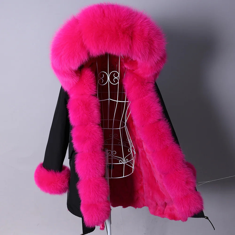 2026 Maomaokong Women's Winter Coats Rabbit Lining Jacket Natural Real Raccoon Fur Collar Parka Fox Fur Long Female Clothing
