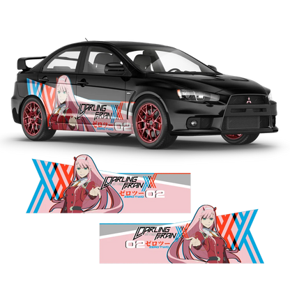 Anime car stickers featuring a stylish design on a black car with a female character theme.