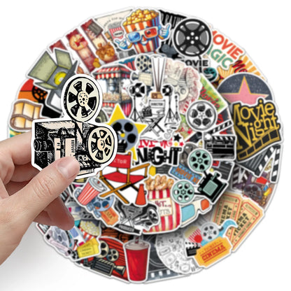 50/100PCS Retro Movie Stickers Fun Creative Projector Waterproof Decoration Refrigerator Storage Box Stickers