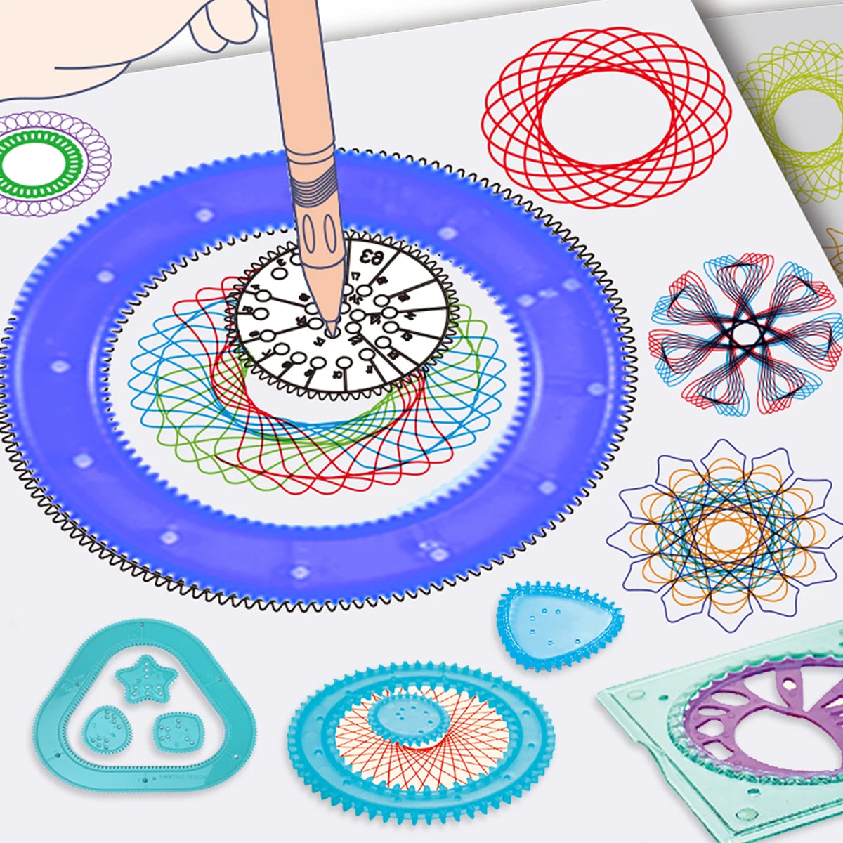 Spirograph Spiral Art Drawing Kit for kids, Fun Shapes Drawing Art Set Classic Gear Design Toys Drawing Rulers with book