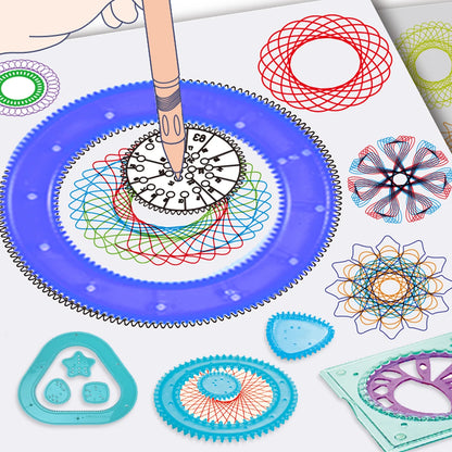 Spirograph Spiral Art Drawing Kit for kids, Fun Shapes Drawing Art Set Classic Gear Design Toys Drawing Rulers with book
