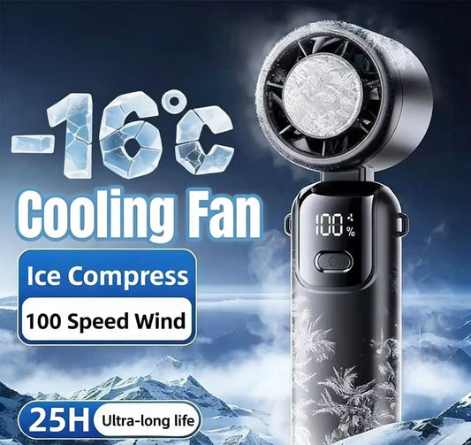 2025 Hanging Ice Pack Handheld High-speed Fan Folding 100 Speed Infinitely Adjustable Fan Portable For Outdoor Neck
