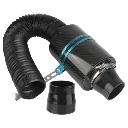 Car Carbon Fibre Cold Air Filter Feed Enclosed Intake Induction Fiber Intake Filter Box Universal 1 Set Pipe Hose Kit