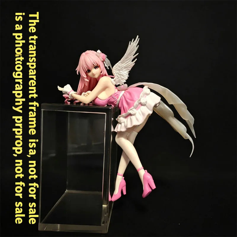 Anime Pink Hair Angel Girl Slump Pose Figure Pink Dress Wing Pvc Statue Desktop Computer Case Ornament Instant Noodle Press Toy