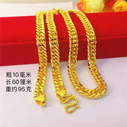 Luxurious 999 24K genuine gold men's flat chain Boss necklace, simple and elegant, men's boss gold jewelry necklace