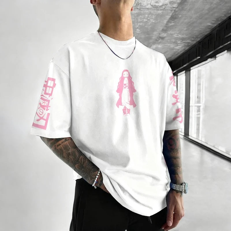 Demon Slayer Anime Kamado Nezuko Co Branded T-shirt Summer Men's Harajuku Plus Size Loose Casual Parent Child Short Sleeved Tops