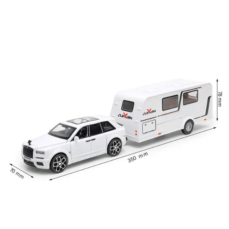 1/32 Alloy Trailer RV Truck Car Model Diecast Metal Recreational Off-road Vehicle Camper Car Model Sound and Light Kids Toy Gift