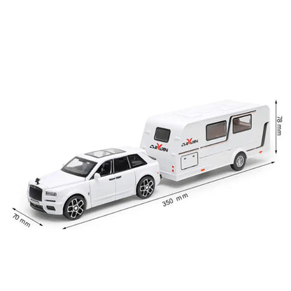 1/32 Alloy Trailer RV Truck Car Model Diecast Metal Recreational Off-road Vehicle Camper Car Model Sound and Light Kids Toy Gift