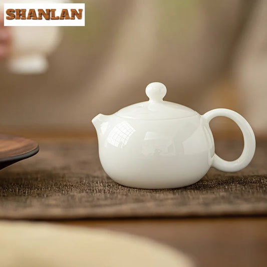 100ml Boutique Sheep Fat Jade Porcelain Teapot Exquisite Xishi Pot Chinese Tea Soaking Kettle with Infuser Kung Fu Teaware Craft