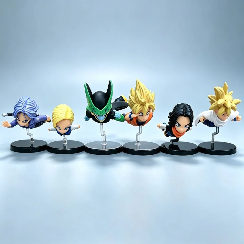 Dragon Ball Z Flying Figures Complete Set With Support Stands Q Version Anime Statue Model Desktop Collectible Ornament Toy Gift