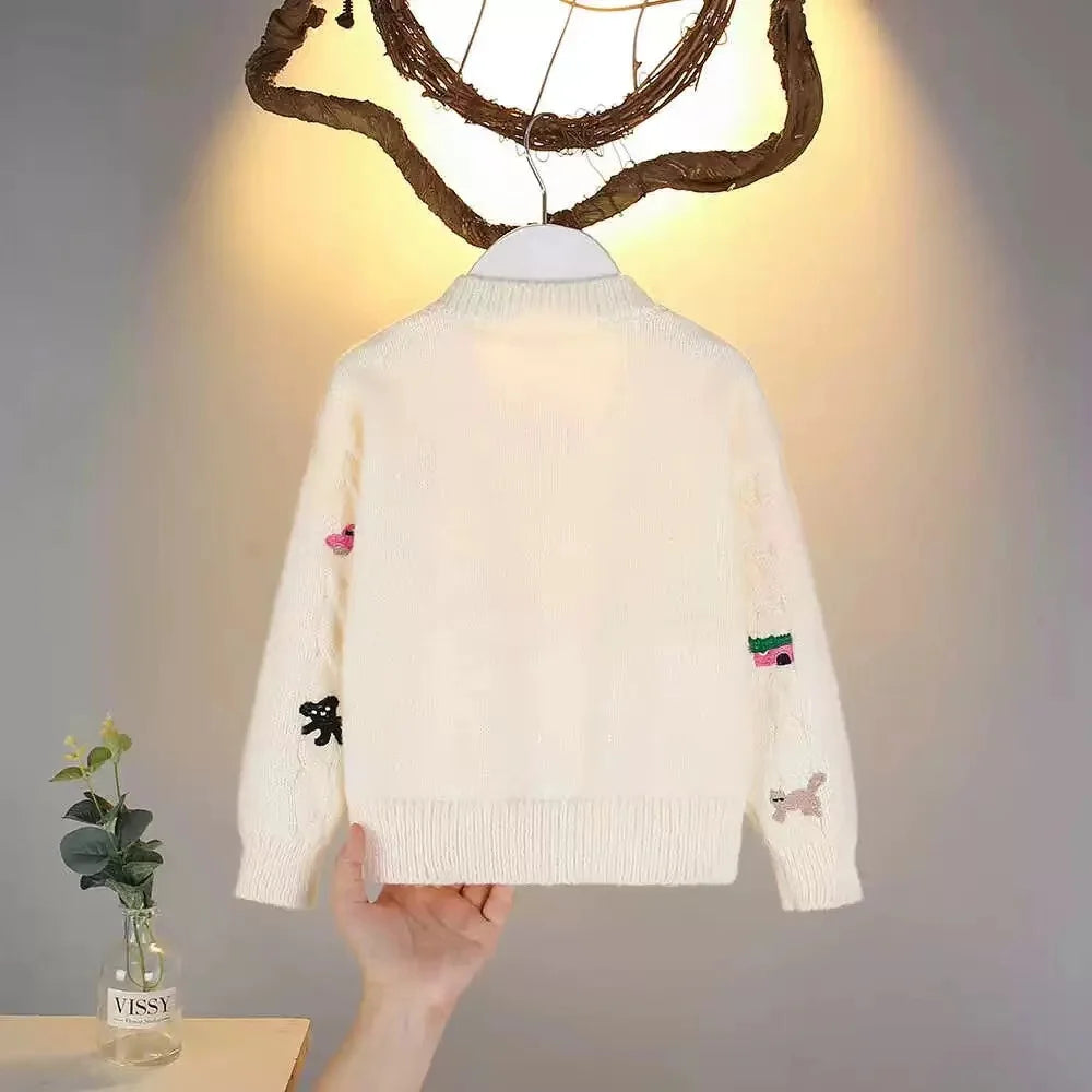 Girls' Sweater Cardigan Jacket Spring and Autumn New Style Spring Girl Baby Spring Clothing Kidsren's Knitwear Top