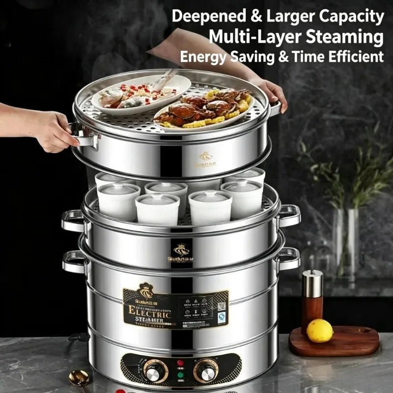 Composite Bottom 48CM Large Electric Food Steamers Thickened Healthy Cooker with Anti-Dry Burn for Home Commercial Kitchen 220V
