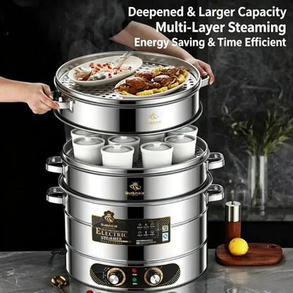 Composite Bottom 48CM Large Electric Food Steamers Thickened Healthy Cooker with Anti-Dry Burn for Home Commercial Kitchen 220V