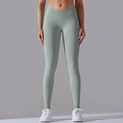 Crossover Waist Women Yoga Leggings Hips Lifting Gym Leggings Seamless Sport Pants High Waist Fitness Leggings Workout Running