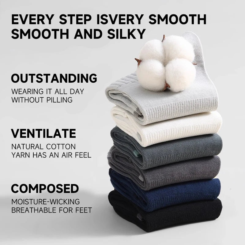 MiiOW 100% Pure Cotton Socks Men Business Dress Sock Anti Odor Crew Socks Antibacterial Breathable Sports Long Sock Black White